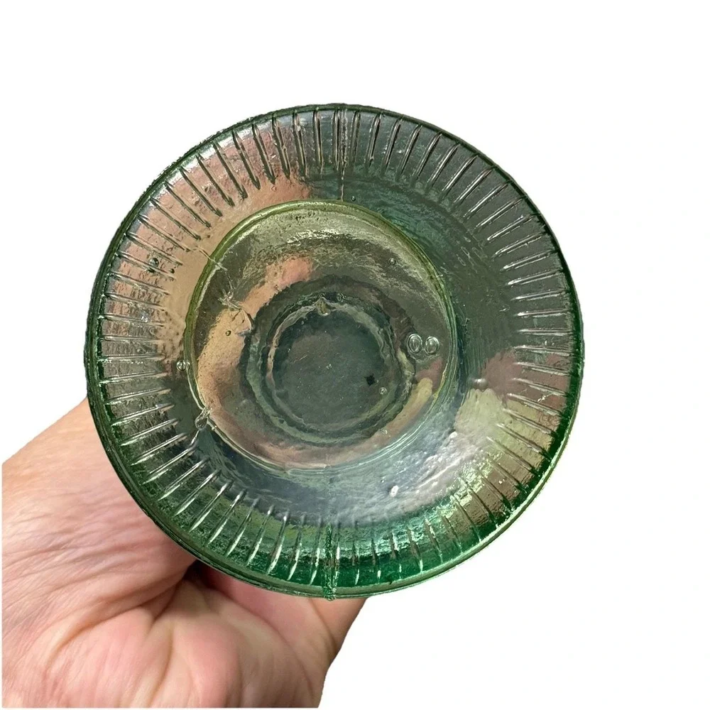Vintage Green‎ Glass Candlestick Holder 11